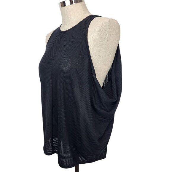 Rebecca Minkoff Sleeveless Drape Tunic Top M Black Crew Neck Semi‎ Sheer - Picture 2 of 9